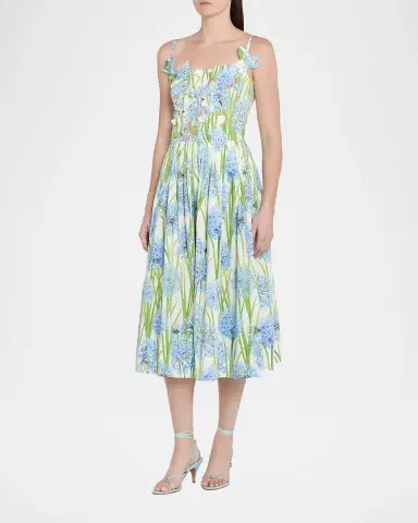 Oscar de la Renta Alliums Poplin Cutout Sleeveless Midi Dress | Thumbnail 8