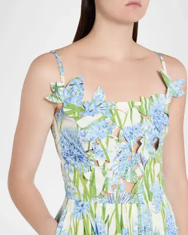 Oscar de la Renta Alliums Poplin Cutout Sleeveless Midi Dress | Thumbnail 9