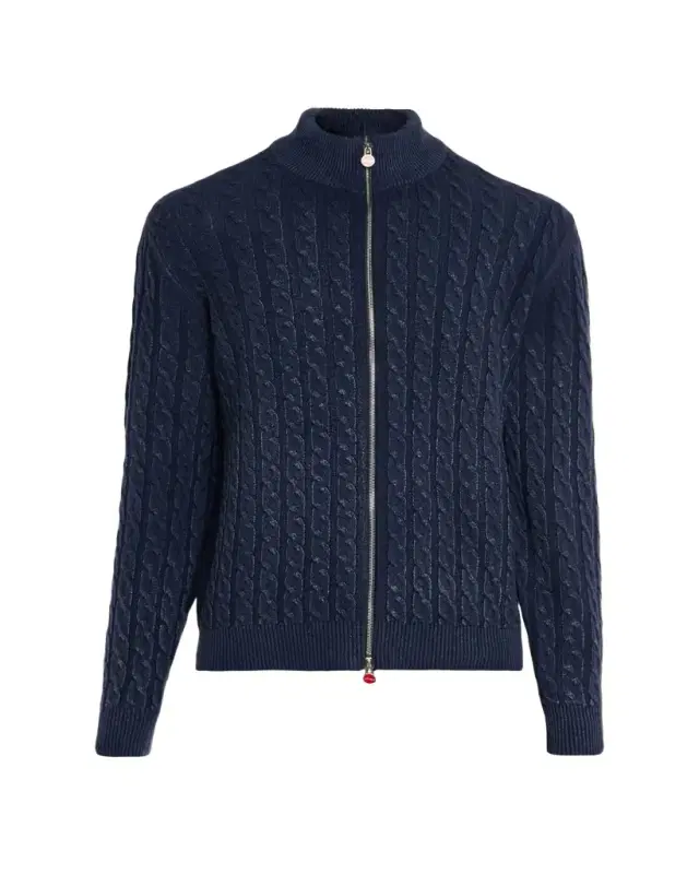 Men's Cashmere Washed Cable-Knit Full-Zip Sweater