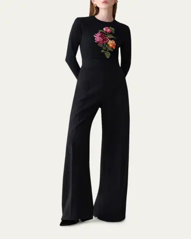 Carolina Herrera Floral Embroidered Silk-Cotton Crewneck Sweater | Thumbnail 2 Carolina Herrera Floral Embroidered Silk-Cotton Crewneck Sweater | Thumbnail 2