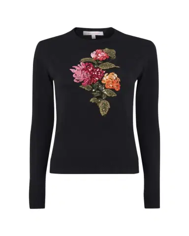 Carolina Herrera Floral Embroidered Silk-Cotton Crewneck Sweater | Thumbnail 1 Carolina Herrera Floral Embroidered Silk-Cotton Crewneck Sweater | Thumbnail 1