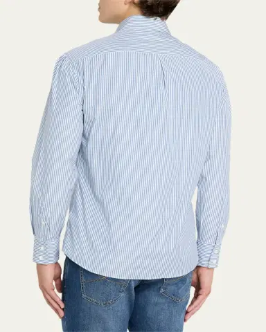 Brunello Cucinelli Men's Narrow Striped Long-Sleeve Shirt | Thumbnail 2 Brunello Cucinelli Men's Narrow Striped Long-Sleeve Shirt | Thumbnail 2