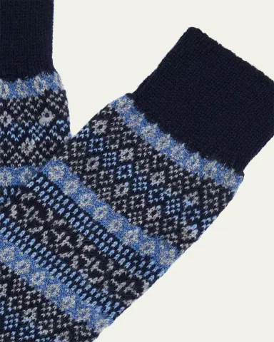 Pantherella Men's Sherborne Cashmere Fair Isle Crew Socks | Thumbnail 3 Pantherella Men's Sherborne Cashmere Fair Isle Crew Socks | Thumbnail 3
