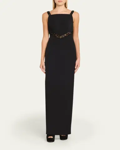 PAMELLA ROLAND Embroidered Inset Sleeveless Crepe Gown | Thumbnail 2 PAMELLA ROLAND Embroidered Inset Sleeveless Crepe Gown | Thumbnail 2