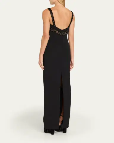 PAMELLA ROLAND Embroidered Inset Sleeveless Crepe Gown | Thumbnail 3 PAMELLA ROLAND Embroidered Inset Sleeveless Crepe Gown | Thumbnail 3