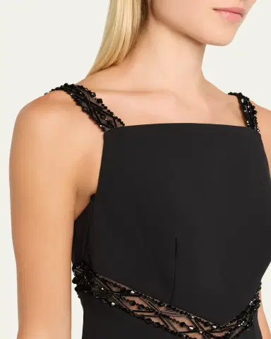 PAMELLA ROLAND Embroidered Inset Sleeveless Crepe Gown | Thumbnail 5 PAMELLA ROLAND Embroidered Inset Sleeveless Crepe Gown | Thumbnail 5