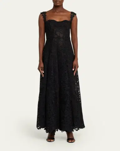 Oscar de la Renta Sleeveless Foxglove Lace Sweetheart-Neck Gown | Thumbnail 2 Oscar de la Renta Sleeveless Foxglove Lace Sweetheart-Neck Gown | Thumbnail 2