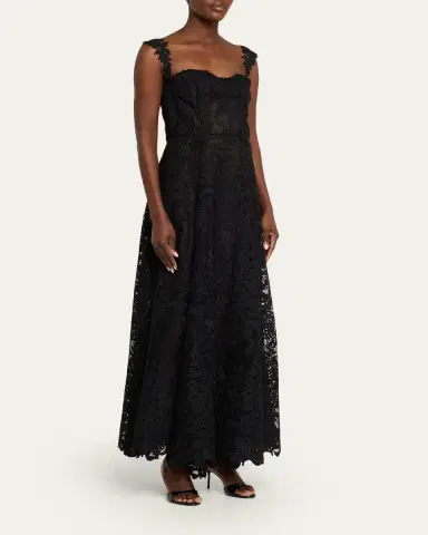 Oscar de la Renta Sleeveless Foxglove Lace Sweetheart-Neck Gown | Thumbnail 4 Oscar de la Renta Sleeveless Foxglove Lace Sweetheart-Neck Gown | Thumbnail 4