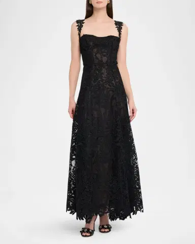 Oscar de la Renta Sleeveless Foxglove Lace Sweetheart-Neck Gown | Thumbnail 6 Oscar de la Renta Sleeveless Foxglove Lace Sweetheart-Neck Gown | Thumbnail 6