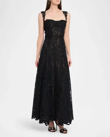 Oscar de la Renta Sleeveless Foxglove Lace Sweetheart-Neck Gown | Thumbnail 8 Oscar de la Renta Sleeveless Foxglove Lace Sweetheart-Neck Gown | Thumbnail 8