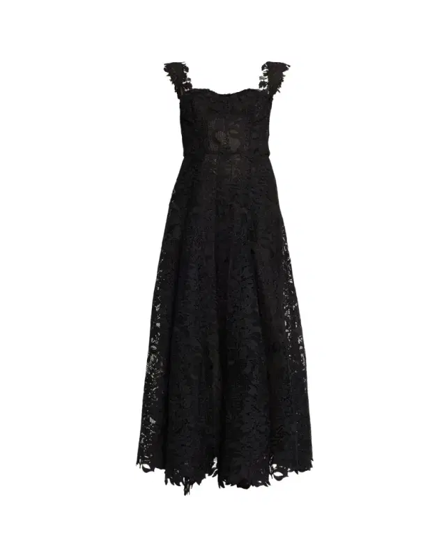 Oscar de la Renta Sleeveless Foxglove Lace Sweetheart-Neck Gown