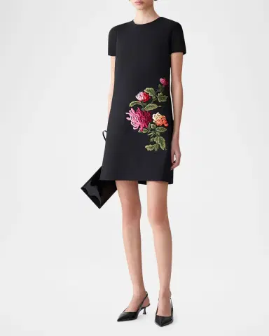 Carolina Herrera Floral Embroidered Wool Mini Shift Dress | Thumbnail 4 Carolina Herrera Floral Embroidered Wool Mini Shift Dress | Thumbnail 4