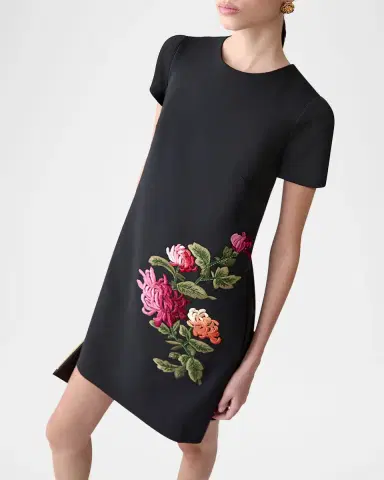 Carolina Herrera Floral Embroidered Wool Mini Shift Dress | Thumbnail 6 Carolina Herrera Floral Embroidered Wool Mini Shift Dress | Thumbnail 6