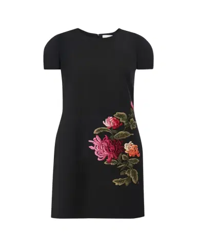 Carolina Herrera Floral Embroidered Wool Mini Shift Dress | Thumbnail 1