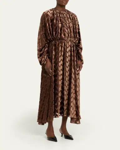Lanvin Zig Zag Devore Velvet Midi Dress | Thumbnail 4 Lanvin Zig Zag Devore Velvet Midi Dress | Thumbnail 4