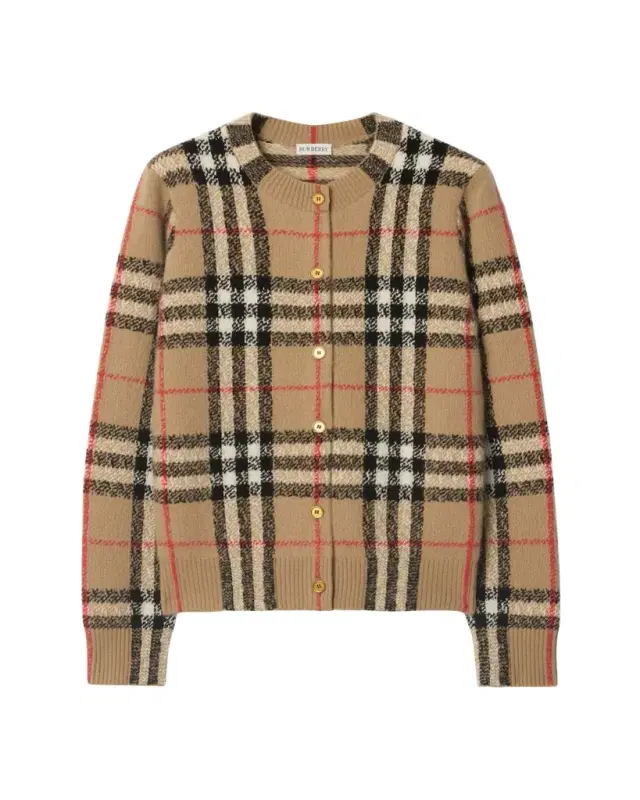 Clara Check Cashmere Crewneck Cardigan