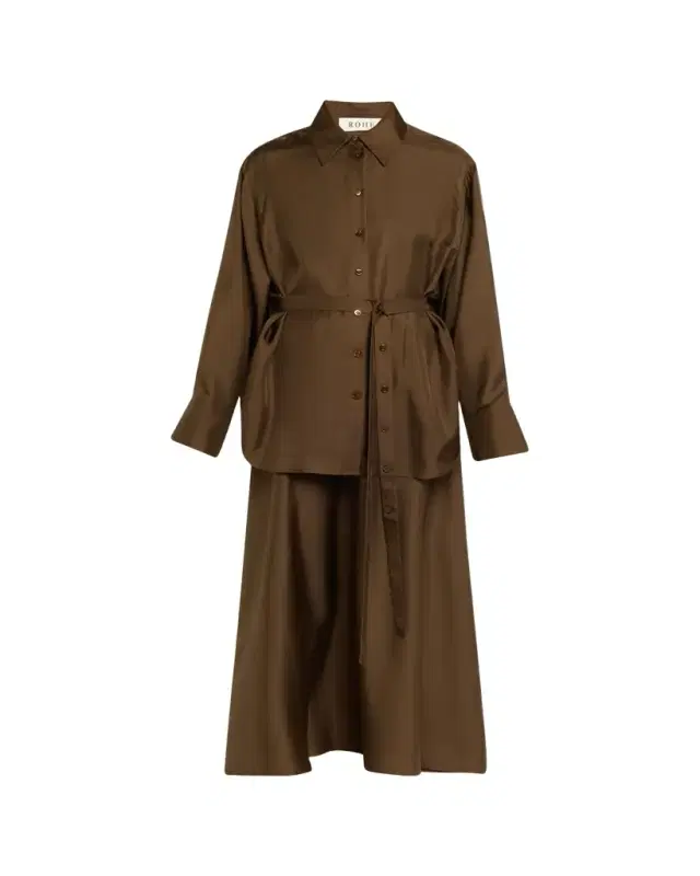 Long-Sleeve Silk Shirtdress