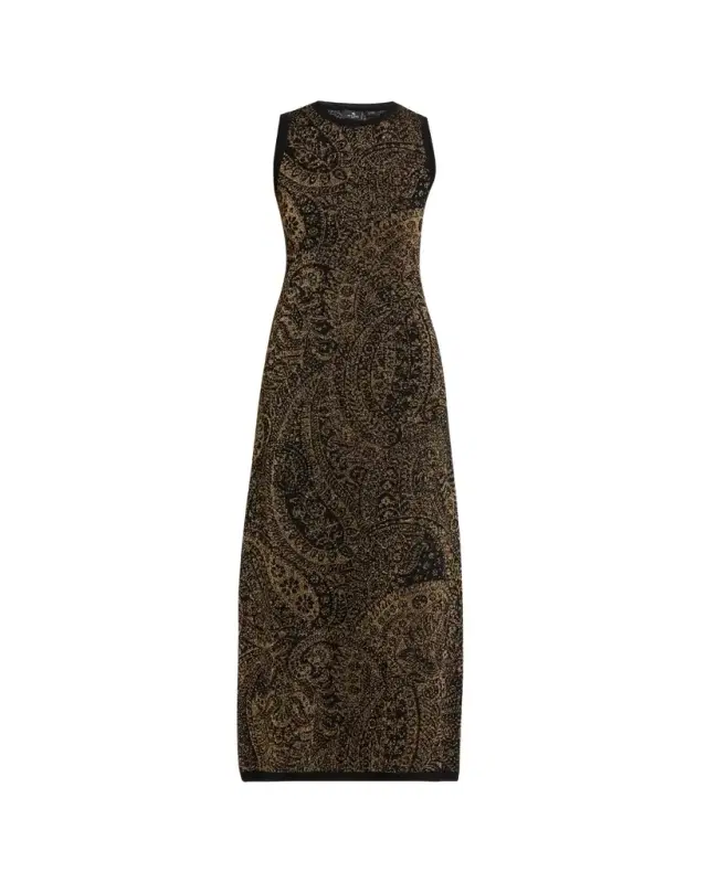 Metallic Paisley Knit Sleeveless Maxi Dress