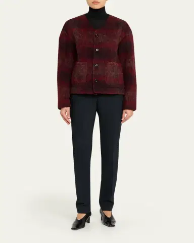 TONYWACK V-Neck Plaid Mohair Jacket | Thumbnail 2