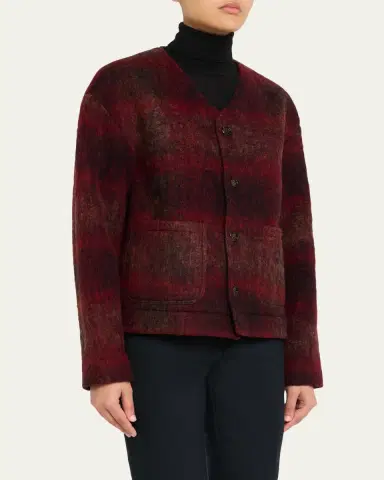TONYWACK V-Neck Plaid Mohair Jacket | Thumbnail 4