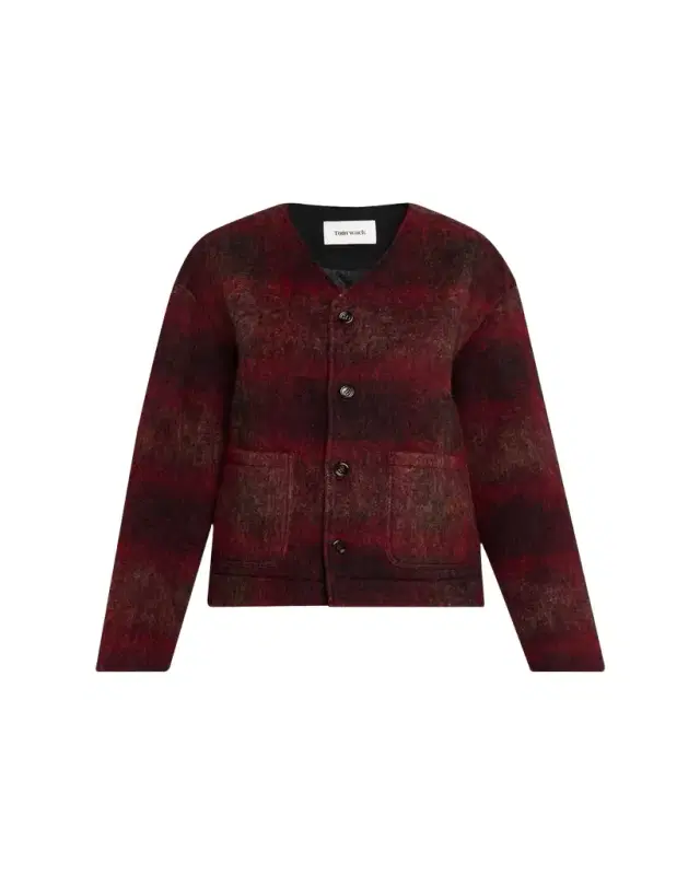 V-Neck Plaid Mohair Jacket