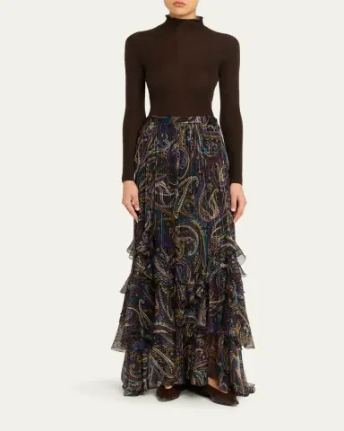 Etro Metallic Paisley Tiered Ruffle Maxi Skirt | Thumbnail 2