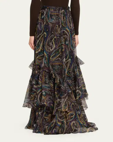 Etro Metallic Paisley Tiered Ruffle Maxi Skirt | Thumbnail 3