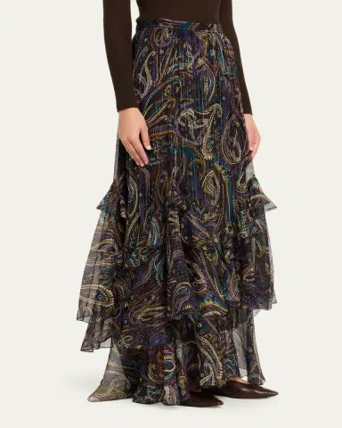 Etro Metallic Paisley Tiered Ruffle Maxi Skirt | Thumbnail 4