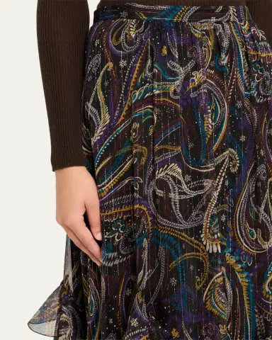 Etro Metallic Paisley Tiered Ruffle Maxi Skirt | Thumbnail 5