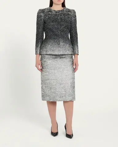 Oscar de la Renta Ombre Metallic Boucle Jacquard Midi Pencil Skirt | Thumbnail 2 Oscar de la Renta Ombre Metallic Boucle Jacquard Midi Pencil Skirt | Thumbnail 2