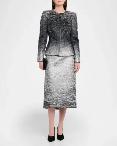 Oscar de la Renta Ombre Metallic Boucle Jacquard Midi Pencil Skirt | Thumbnail 6 Oscar de la Renta Ombre Metallic Boucle Jacquard Midi Pencil Skirt | Thumbnail 6