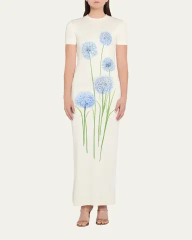 Oscar de la Renta Short-Sleeve Allium Print Jersey Maxi Dress | Thumbnail 2 Oscar de la Renta Short-Sleeve Allium Print Jersey Maxi Dress | Thumbnail 2