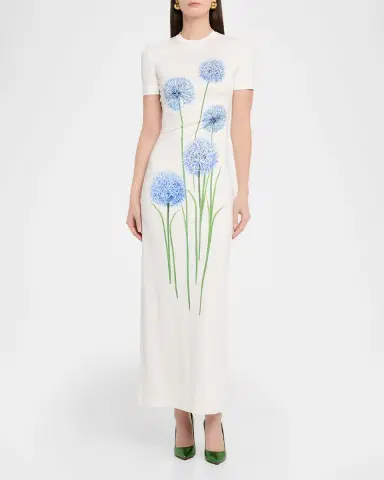 Oscar de la Renta Short-Sleeve Allium Print Jersey Maxi Dress | Thumbnail 6 Oscar de la Renta Short-Sleeve Allium Print Jersey Maxi Dress | Thumbnail 6