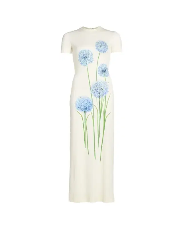 Oscar de la Renta Short-Sleeve Allium Print Jersey Maxi Dress