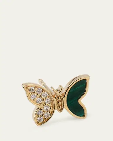 Sydney Evan 14K Yellow Gold Diamond and Malachite Butterfly Earring, Single | Thumbnail 3