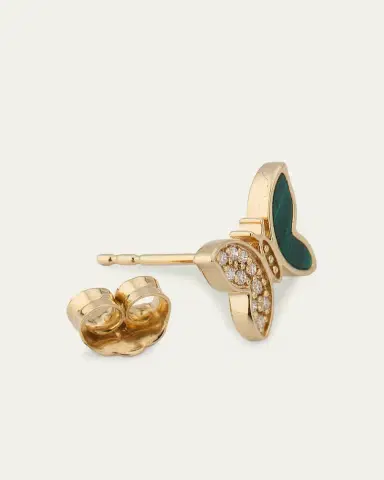 Sydney Evan 14K Yellow Gold Diamond and Malachite Butterfly Earring, Single | Thumbnail 4