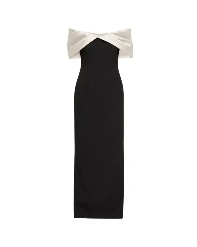Mikado Off-The-Shoulder Crepe Column Gown