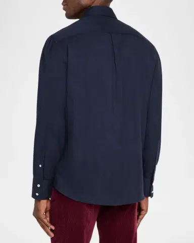 Brunello Cucinelli Men 's Micro-Chevron Button-Collar Sport Shirt | Thumbnail 2