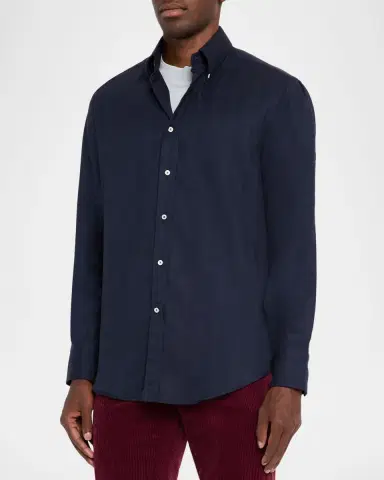 Brunello Cucinelli Men 's Micro-Chevron Button-Collar Sport Shirt | Thumbnail 3