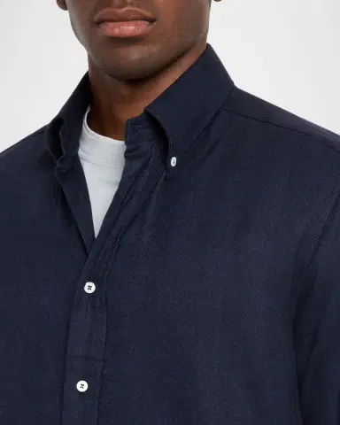 Brunello Cucinelli Men 's Micro-Chevron Button-Collar Sport Shirt | Thumbnail 4