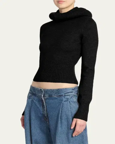ALAÏA Sculptural Hooded Rib-Knit Sweater | Thumbnail 4 ALAÏA Sculptural Hooded Rib-Knit Sweater | Thumbnail 4