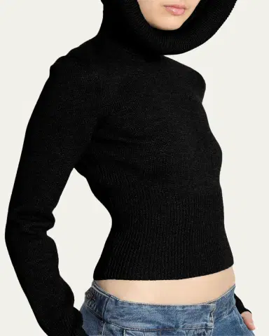 ALAÏA Sculptural Hooded Rib-Knit Sweater | Thumbnail 5 ALAÏA Sculptural Hooded Rib-Knit Sweater | Thumbnail 5