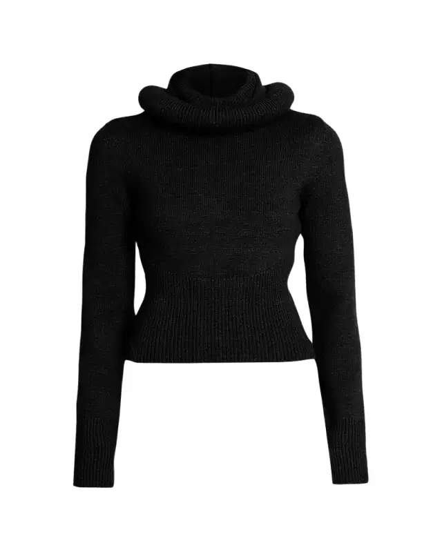 Sculptural Hooded Rib-Knit Sweater