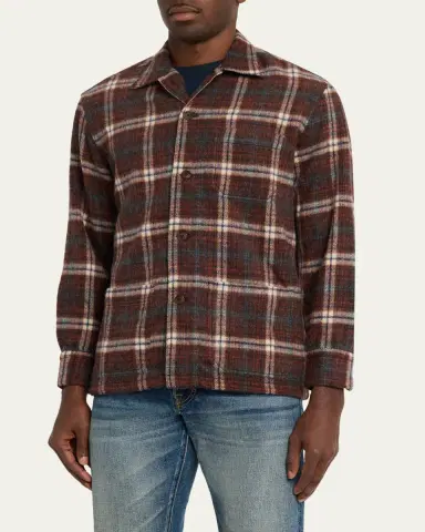 Salvatore Piccolo Men's Wool and Nylon Plaid Overshirt | Thumbnail 4 Salvatore Piccolo Men's Wool and Nylon Plaid Overshirt | Thumbnail 4