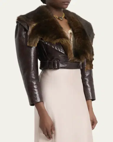 Chloé Shiny Leather Crop Moto Jacket With Removable Lamb Shearling Collar | Thumbnail 4 Chloé Shiny Leather Crop Moto Jacket With Removable Lamb Shearling Collar | Thumbnail 4