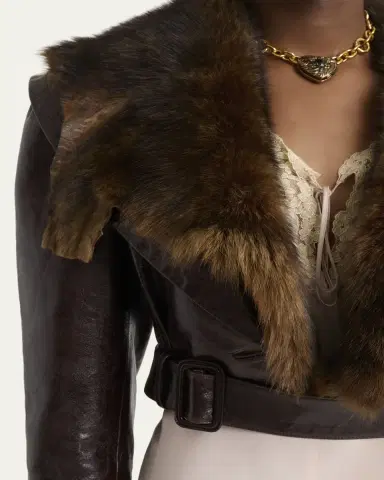 Chloé Shiny Leather Crop Moto Jacket With Removable Lamb Shearling Collar | Thumbnail 5 Chloé Shiny Leather Crop Moto Jacket With Removable Lamb Shearling Collar | Thumbnail 5