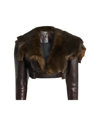 Chloé Shiny Leather Crop Moto Jacket With Removable Lamb Shearling Collar | Thumbnail 1 Chloé Shiny Leather Crop Moto Jacket With Removable Lamb Shearling Collar | Thumbnail 1