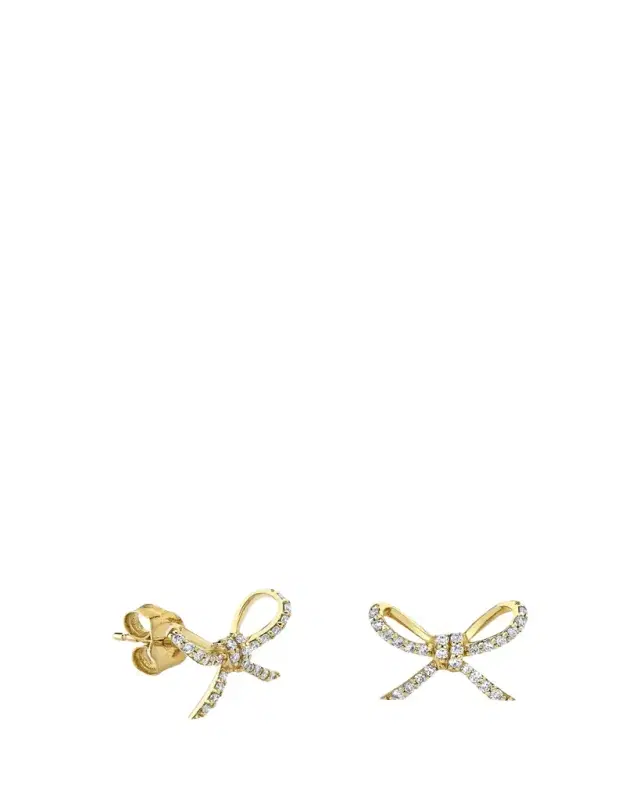 14K Yellow Gold Diamond Bow Stud Earrings