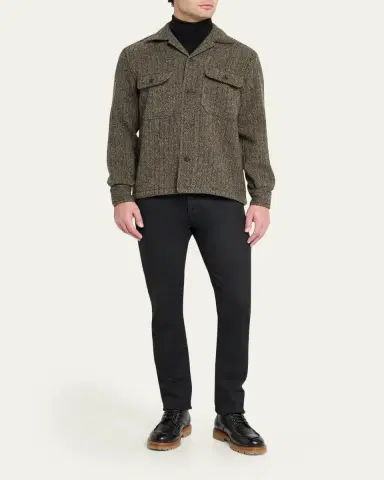 Salvatore Piccolo Men's Herringbone Wool Dual-Pocket Overshirt | Thumbnail 2 Salvatore Piccolo Men's Herringbone Wool Dual-Pocket Overshirt | Thumbnail 2