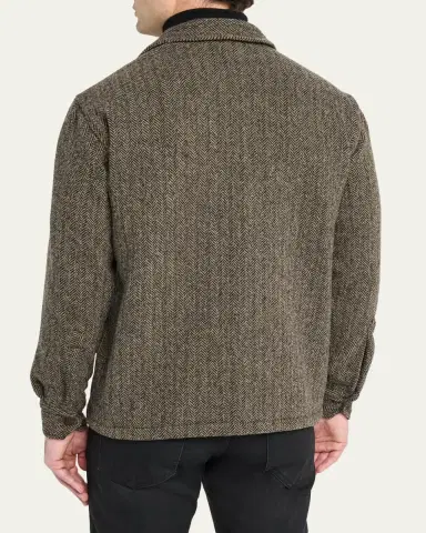 Salvatore Piccolo Men's Herringbone Wool Dual-Pocket Overshirt | Thumbnail 3 Salvatore Piccolo Men's Herringbone Wool Dual-Pocket Overshirt | Thumbnail 3